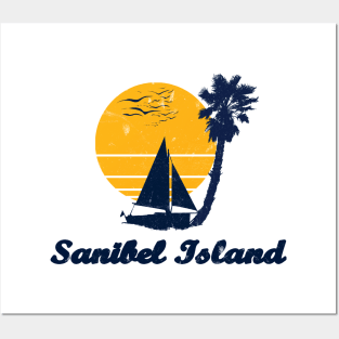 Sanibel Island. Sunset Palm Tree Sailor Bot Summer Design Posters and Art